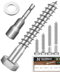 46 Pack Three Eighths Inch Hex Head Lag Bolts And Flat Washers Set In Bright Finish Stainless Steel 304