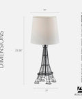 Parisian Eiffel Tower Themed Novelty Table Lamp With Fabric Shade Three Way Dimmable Bedside Desk Light, 25.5 inches tall
