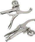 Two Pack 9 Inch Drill Press Locking Clamps Heavy Duty Drill Press Vise Grips For Fixed Workpieces That Hold Them Tight Ideal For Drilling And Metalworking Carbon Steel Construction With Titanium Plated Rust Resistance.