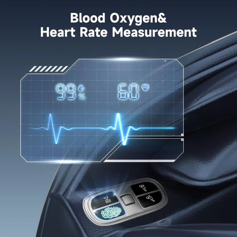 Blood oxygen and heart rate display on Full Body Massage Chair With Phone Controller And Heart Health Readout Zero Gravity 3D SL Track Recliner In Blue