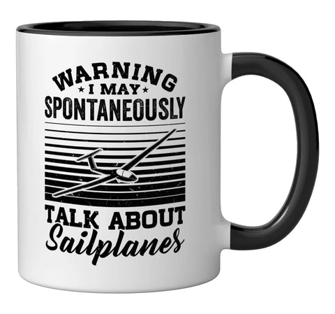 Soaring Sailplane Pilot Ceramic Mug For Glider Buffs And Aviation Fans Black White Design with sailplane graphic