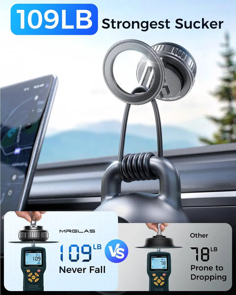 Upgraded 360 Degree Rotation Vacuum Magnetic Phone Holder Stand For MagSafe With Rock Solid Suction Cup And Adjustable Swivel Lock