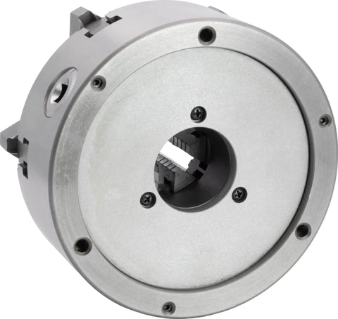 Six Inch Self Centering Lathe Chuck With Scroll Action And Two Piece Reversible Jaws For Extra Clamp Range Built Tough And Ready Plain Back ISO 3442