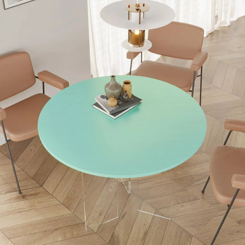 Thick Pastel Mint Metallic Peel And Stick Wallpaper With Brushed Matte Surface Gives Your Space A Straight Up Glow Up Self Adhesive Removable Backsplash For Quick DIY Upgrades on a round table with decor.