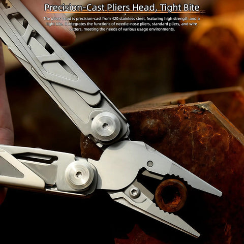 Beast Mode All In One Survival Multitool Pliers With 420 Stainless Steel Build precision pliers head gripping metal object