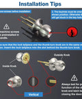Installation tips for Three Pack Door Knob With Lock And Key, Keyed Different Entry Door Knob, Satin Nickel Finish, includes diagrams.