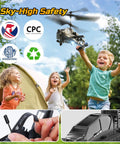 Children playing with Dope Apache Style RC Helicopter For Kids And Adults, 2.4GHz Remote, in outdoor setting, close-ups of features included.