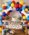 Pawsome Dog Theme Party Balloons Set 35 Pack 12 Inch Latex Paw Print Balloons In Red Yellow Blue Plus Bone Foil Balloons backdrop