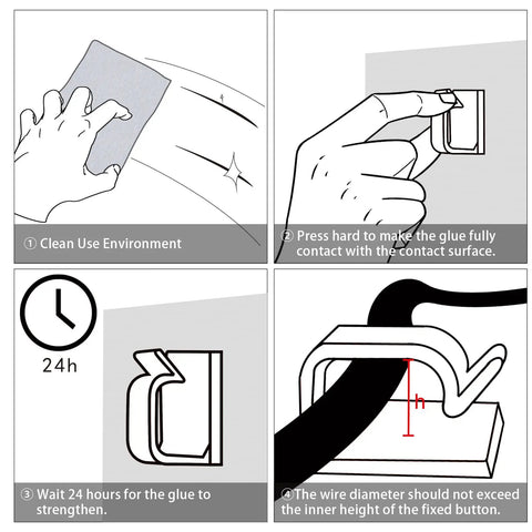 Installation instructions for 5/8 Inch Adhesive Cable Clips White Pack Of 60 Heavy Duty Nylon Cable Management Clips
