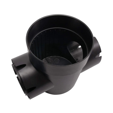 Round Spee-D Catch Basin Drain With Dual Outlets For 3-Inch Or 4-Inch Pipes Plastic Black 6-Inch Size A No-Nonsense Solution