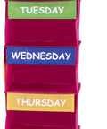 Seven Shelf Kids Hanging Closet Organizer With Weekday Labels In Pink Portable Wardrobe Storage For Easy Outfit Planning
