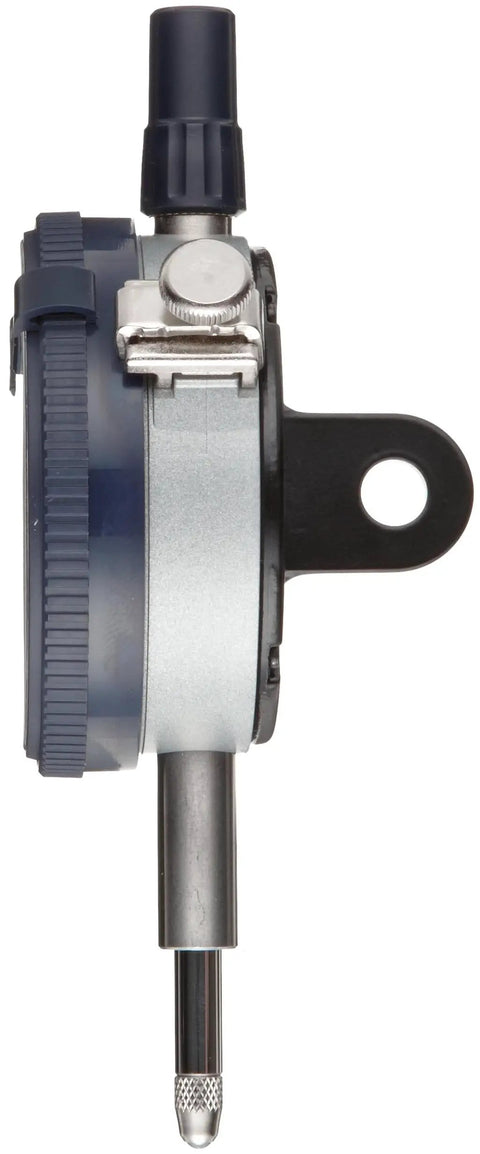 Side view of Dial Indicator 0.01mm Graduation, 10mm Range, Lug Back, Series 2, 8mm Stem, Hardened Spindle, Stainless Steel Stem