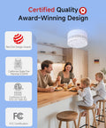 Family dining under Interconnected Photoelectric Smoke Alarm System Battery Operated UL 217 10th Certified Wireless Interlinked Home Safety