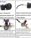 Wzyblixo turbo leakage tester kit, 9-piece black metal set with hose, gauge and brass adapters; how-to-use infographic