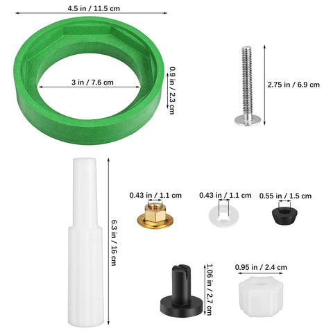 Heavy Duty Toilet Tank To Bowl Gasket And Bolt Kit Made From Premium NBR Rubber For Easy Leak-Proof Fixes And Simple Rear Installation Jobs, dimensions shown