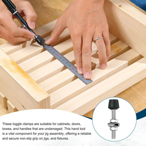 4 Pack Rubber Head Toggle Clamps Kit With M5 X 36mm Screws And Washers 304 Stainless Steel Durable Corrosion Resistant Clamps For Boxes Cabinets And Doors Great DIY Gear With 8 Screws And 8 Washers, measuring a wooden jig