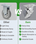 Comparison of 4 Inch Heavy Duty Caster Wheels, showcasing TPR swivel plate design and features against standard wheels.