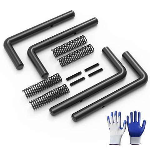 Four Piece Spring Loaded Trailer Gate Latch Kit Heavy Duty Steel Replacement For Trailers Sheds Farms And Backyards Easy Install No Hassle Durable Latch Hardware Keeps Doors Secure 819t Black with gloves included.