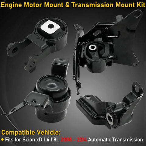Engine Motor Mounts And Transmission Mount Kit For 2008 2014 Scion Xd 1.8L L4 Automatic, black metal mounts