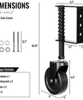 4 Inch Gate Wheels Gate Caster 1 Pack Spring Loaded For Smooth Gate Operation On Flat Or Rough Surfaces, side view