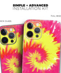 Full Body Skin Decal Wrap Kit for iPhone 13 Spiral Tie Dye V2 with Air Release Adhesive, close-up of camera area