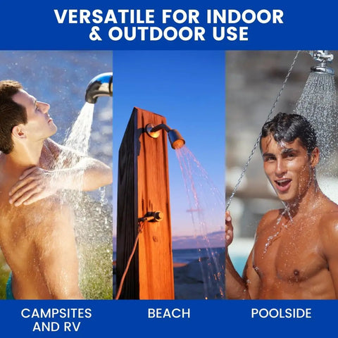 Self Closing Shower Valve With Pull Chain In Chrome Finish Ideal For Outdoor And Indoor Showers shown in diverse settings