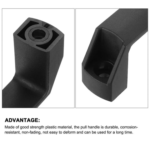 Close-up of Ten Pack Rectangular Plastic Pull Handles With 115mm Center Hole for cabinets, showcasing durable black material.