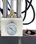 Close-up of the dual head automatic vacuum capping machine pressure gauge, showcasing precision engineering and vacuum settings.