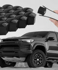 20Pcs 21mm Lug Nut Covers With Disassembly Tool Hex Lug Nut Caps For Protecting And Decorating Wheel Bolts Keep Your Ride Looking Fresh Rust Resistant Car Accessories For Cars And SUVs shown with a black SUV and hand holding cover and tool
