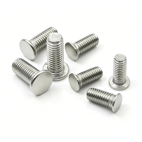 Premium Stainless Steel Self Clinching Threaded Studs 1/4 20 X 3/4 Inch Thin Metal Panel Hardware in various angles.