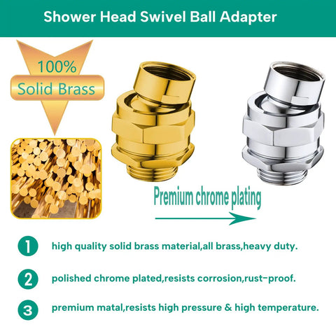 Beefy Heavy Duty Shower Head Swivel Ball Adapter With Solid Brass Construction, Chrome Polished Finish, Adjustable Shower Arm Connector, 360 Degree Rotation, 40 Degree Per Side Tilt, Universal Shower Arm Extension For Flexible Modern Bathrooms, chrome and brass