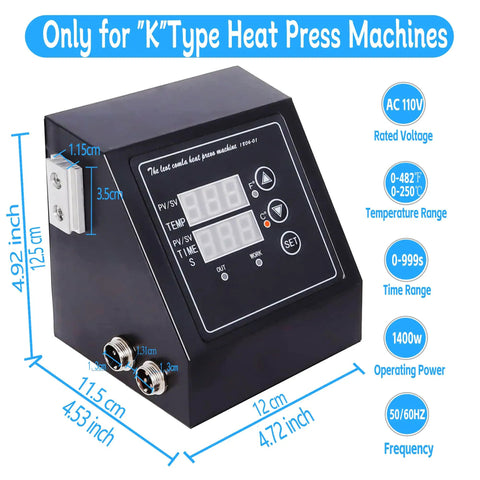 K Type Heat Press Control Box Replacement For 15x15 Inch Heat Press With Dual Temperature And Time Display 1400W Power
