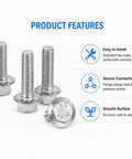 Premium 304 Stainless Steel Exhaust Manifold Hardware Kit Featuring M10x1.5 35mm Flange Bolts And Nuts in four shiny bolts.