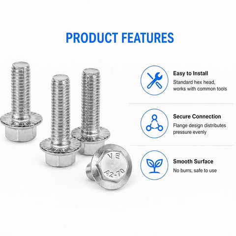 Premium 304 Stainless Steel Exhaust Manifold Hardware Kit Featuring M10x1.5 35mm Flange Bolts And Nuts in four shiny bolts.