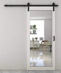 84 In By 36 In Dope Mirror Sliding Barn Door With Hardware Kit And Handle White MDF Interior Door Ready To Hang Pre Finished Rail System Included Front Mirror Maximizes Light And Reflections Ideal For Closets Bathrooms Pantries Laundry Rooms