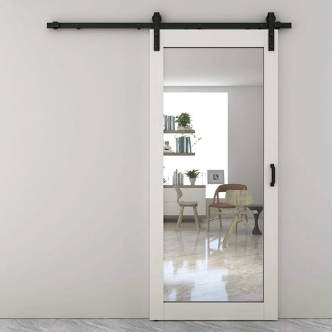 84 In By 36 In Dope Mirror Sliding Barn Door With Hardware Kit And Handle White MDF Interior Door Ready To Hang Pre Finished Rail System Included Front Mirror Maximizes Light And Reflections Ideal For Closets Bathrooms Pantries Laundry Rooms