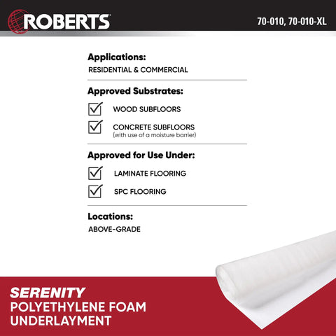 No Nonsense Foam Underlayment Roll Quiet Room Padding For Laminate And Engineered Wood Flooring Radiant Heat Ready showing approved substrates for use