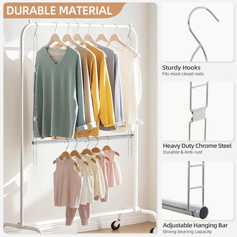 Adjustable Closet Rod Organizer For Space Saving And Hassle Free Organization, Double Hanging Bar Extender, chrome finish
