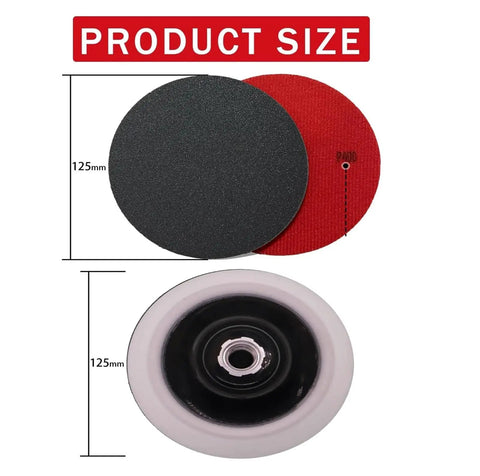 Product size of 125mm round black and red sandpaper disc, showing underside, for Get Your 5 Inch Dry Wet Sponge Sandpaper Set With 16 Pcs Assorted Grits From 180 To 4000 For Smooth Furniture Auto And DIY Projects.