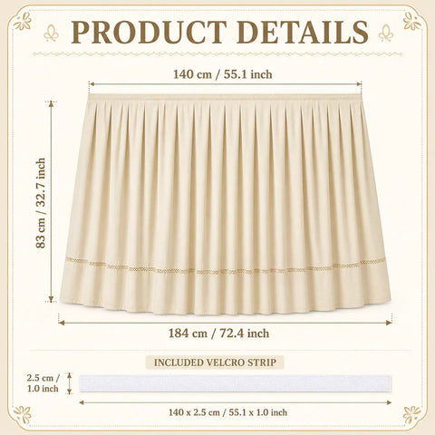 Peel And Stick Under Sink Skirt Cover In Crisp White Pleated Cotton, size 140cm x 83cm with included Velcro strip for easy setup.