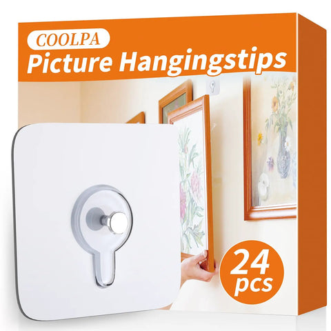 Twenty Four Pack Self Adhesive Picture Hooks Damage Free Wall Mounts Heavy Duty No Drill Adhesive Strips For Bathroom Kitchen Office Rearranging Made Easy Slick Home Organization Upgrade