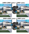 Top Tier 4K 8MP Dome Security Camera Featuring 5X Digital Zoom And Hella Crisp 85 Degree Viewing Angle with comparison of 6MP and 8MP lenses.