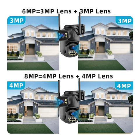 Top Tier 4K 8MP Dome Security Camera Featuring 5X Digital Zoom And Hella Crisp 85 Degree Viewing Angle with comparison of 6MP and 8MP lenses.