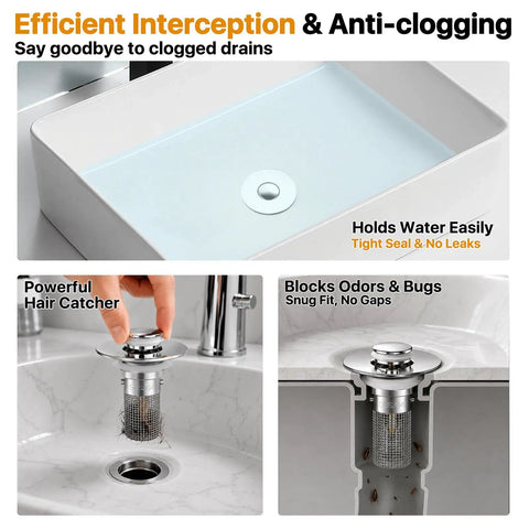 Durable Stainless Steel Pop Up Sink Drain Stopper With Removable Hair Catcher Filter Basket For Bathroom Sinks Works Like A Charm To Trap Debris And Keep Drains Clear All Day Long