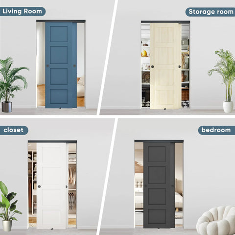 Heavy Duty Bypass Door Hardware With Finger Pulls, Aluminum Sliding Closet Door Track For Two Door System, in various room setups