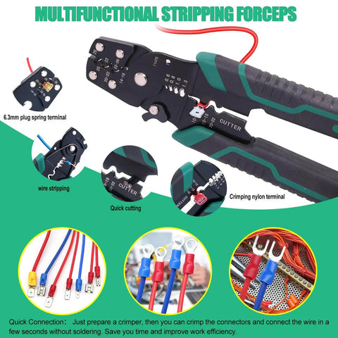 Insulated Spade Crimp Connector Kit 300Pcs 16 Types 2.8mm 4.8mm 6.3mm Male And Female Terminals With Fork And Ring Connectors Wire Crimp Connectors And Stripper Cutter Tool