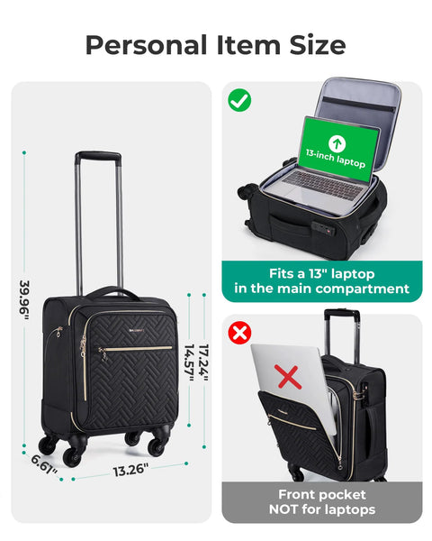 Underseat Carry On Luggage For Air Travel 16 Inch Softside Case With Spinner Wheels Airline Approved Lightweight Weekender Bag Black