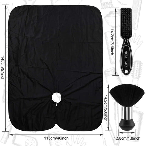Barber cape set in black with neck duster brush and NICEMOVIC barber brush