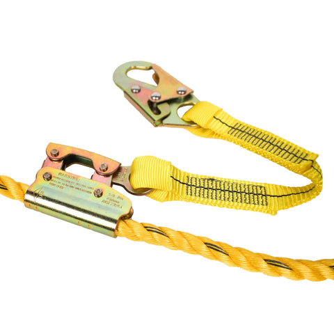 50 Ft Vertical Lifeline Assembly With Adjustable Rope Grab And Shock Absorber, heavy duty synthetic rope detail view