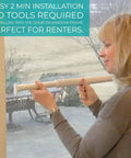 Woman installing Maxi Twist Tight Sliding Door Security Bar Extends 25 To 42 Inches Keeps The Bad Guys Out And Your Home Safe